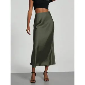 Women’s Solid Color Satin Skirt, Elegant Fashion Skirt for Work, Office, and Business, Ladies’ Clothing for All Seasons, Chic Bottom