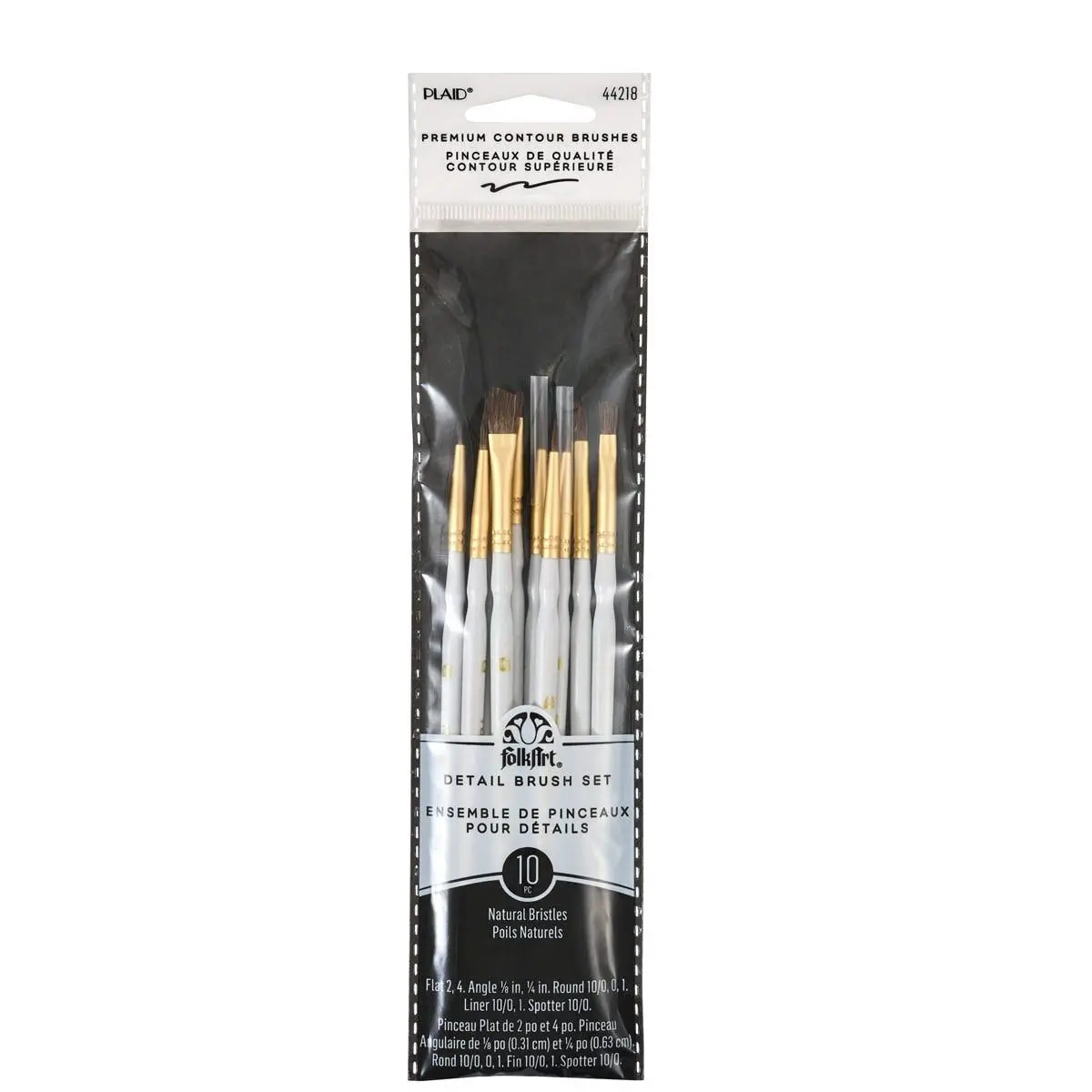 FolkArt® 10-Piece Detail Brush Set - Premium Natural Bristles Contour Brushes, Durable Plastic Handle, Easy to Clean, Exceptional Control for Home Decor, Crafters, Painters - 44218