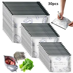 30 Durable Reusable Aluminum Foil Food Storage Bags, Sealed Zipper Design, Leak-Proof and Tear-Resistant, Ideal for Meat Vegetables Leftovers