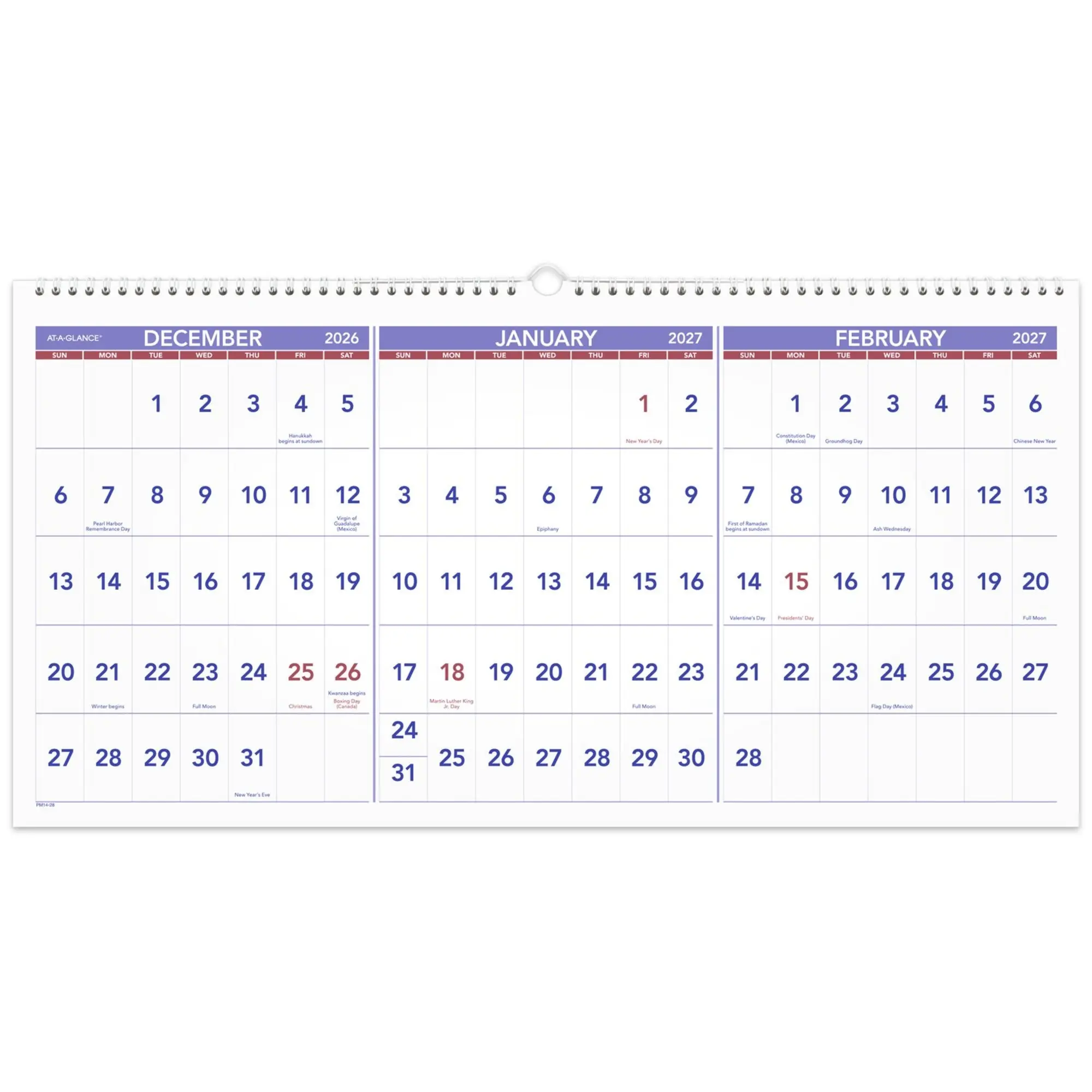 AT-A-GLANCE® 2027 Three Month Reference Horizontal Wall Calendar, Large, 12" x 27"