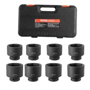 summervibes VEVOR Axle Nut Impact Socket Set, 3/4 Drive 6-Point 8-Piece SAE Spindle Nut Socket Set, CR-MO Heat Treated Large Socket Set with Storage Case, for Auto Repair, Removing or Installing Axle Nuts, High Contrast, 8 Pieces