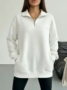 Women's Fall Winter Fleece Lined Loose Fit Zipper Hoodie Sweatshirts, Basic Casual O-Neck Pullover, School & Graduation Wear, Daily Leisure Clothing, Womenswear