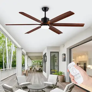 60/72 Inch Ceiling Fan with Lights and Remote, Farmhouse Walnut Ceiling Fan,6 Damp-rated Solid Wood blades,5CCT Dimmable,Outdoor Indoor Lagre Ceiling Fan for Living Room Bedroom Patio,DC motor Reversible
