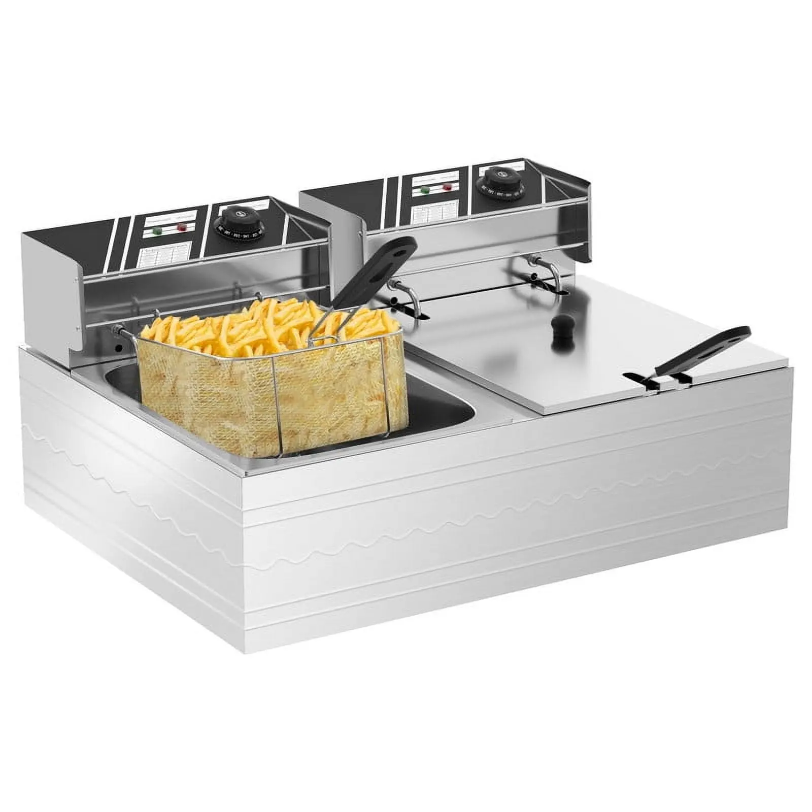 Commercial Electric Deep Fryer with Lid & Basket, 11.4QT Single or 22.8QT Dual Option, 2500W, Deep Fryer with Basket for Home Use & Small Business Kitchens