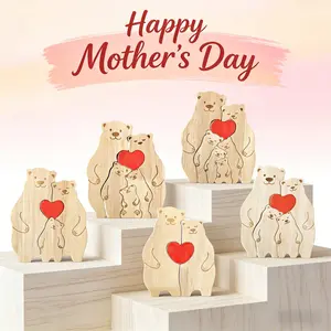 1 Set Mother's Day/Father's Day Gift, Limited Edition Parent-Child Bear Puzzle, Wooden Heart Family Bear Jigsaw, Family Party Decoration, and a Meaningful Family Keepsake
