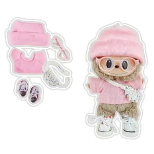 Elegant Pink Plaid Doll Outfit Set for Labubu – Stylish Collector Wear（no doll）