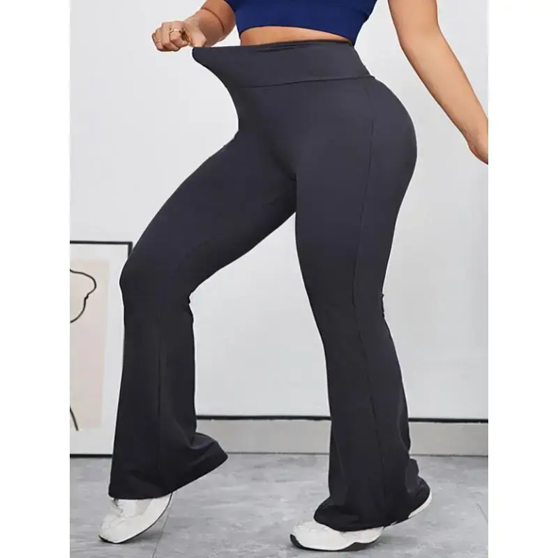 3pcs High Waist Plus Size Women's Sports Leggings, Flared Long Pants in Solid Color, Elasticity for Outdoor Leisure Running 3pcs High Waist Plus Size Women's Sports Leggings, Flared Long Pants in Solid Color, Elasticity for Outdoor Leisure Running