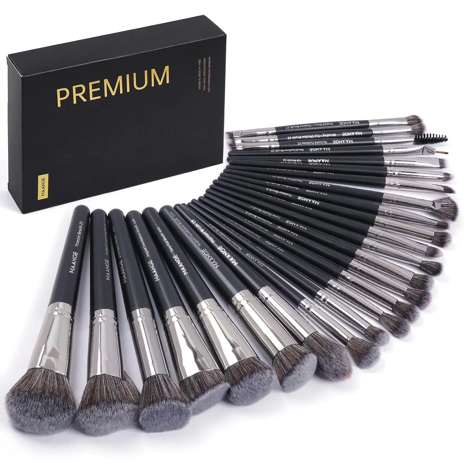 MAANGE 25pcs Premium Synthetic Makeup Brush Set - Professional Concealer, Blush, Foundation, Eyeshadow Brushes with Black Gift Box