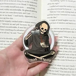Grim Reaper Coffee MagSafe Phone Grip – Cute Skeleton Drinking Tea, Kawaii Dark Aesthetic for Horror Fans, Perfect Phone Holder for Book Lovers and Goth Enthusiasts