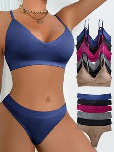 women's solid wireless bra & panty set, comfy fashion breathable replaceable chest pads bra & panty set, softness underwear set for women, athletic clothing