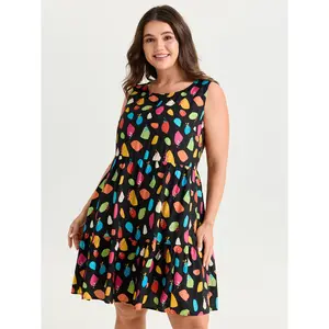 BLOOMCHIC Plus Size Colorful Geometric Print Sleeveless Mini Dress [M-6X]2026 Summer Vibes Swimweek