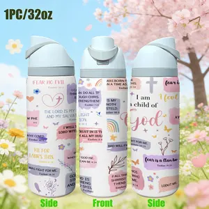 Stainless Steel Insulated Cup, Large Capacity Handle Mug, Faith Motivational Quote Water Bottle, Christian Gift, Bible Verse Straw Cup, Vacuum Insulated Flask