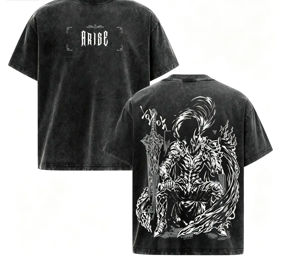 Igris Solo Leveling Vintage Washed Oversized T-Shirt – Dark Anime Graphic Tee, Anime Streetwear Unisex Shirt wash loose fit vintage cotton breathable casual top seamless collar breathable short sleeve t-shirt retro staind Unisex Vintage Graphic T-Shirt