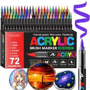 Acrylic Paint Markers Set, Soft Brush Tip Acrylic Paint Pens for Wood Rock Fabric Glass Metal Ceramic Canvas Glass Canvas Stone DIY Crafts Art Supplies,Back to School,Halloween,Christmas Gift, Acrylic Painting Pen, Acrylic Drawing Markers