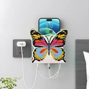 Hangable Wall-Mountable Sparkly Butterfly DIY Diamond-Stick Decor Charger Organizer, Phone Charging & Storage Solution, Practical Stylish Home Hanging Decor