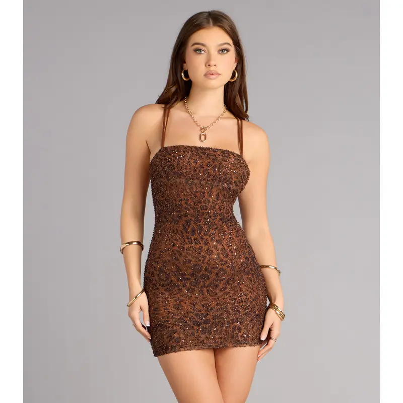 lioness brown mini dress Lioness Ribbed Knit Mini Dress main image 1