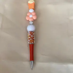 Pen Extended with Holder Decorative Design with Beads.  Perfect for Writing and Office Use Orange Color
