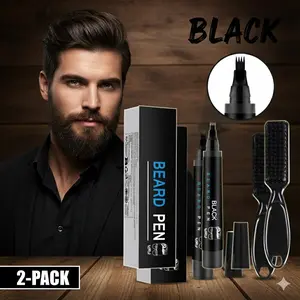 (2 pieces) Beard Filler Pen Kit for Men - Waterproof & Sweat-Proof Long-Lasting Oil Wax Base - Natural Finish