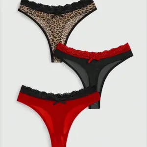 ROMWE 3-Pack J-Fashion Gothic Y2K Thong Panties – Leopard Print, Mesh & Lace Lingerie Set