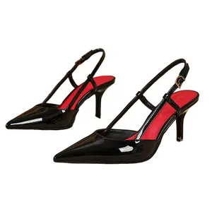 Women's Patent Leather Pointed Toe Slingback Heels, Ankle Strap Stiletto Pumps for Party & Evening