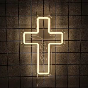 Cross Neon Sign, Jesus Led Neon Light for Wall Decor Home Bedroom USB Powered Light-Upside Down Cross Lights for Easter Christmas Wedding Decor