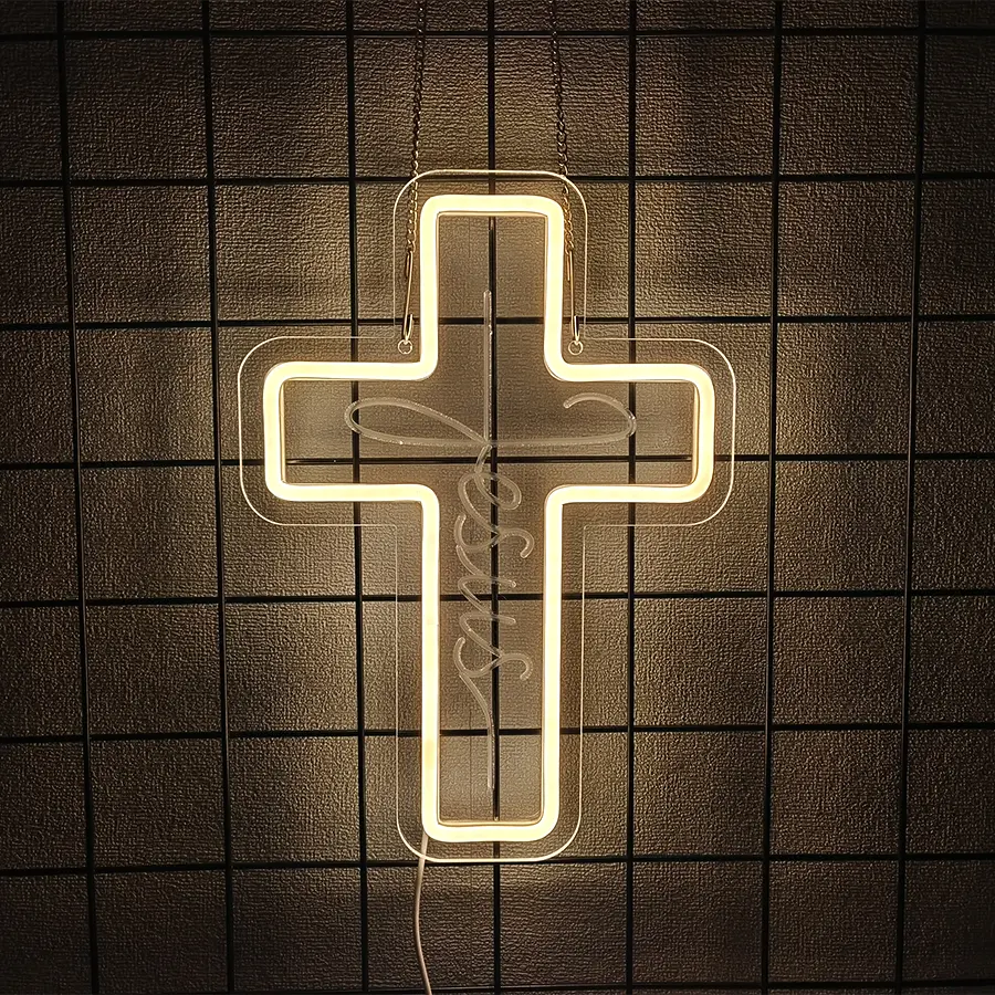 Cross Neon Sign, Jesus Led Neon Light for Wall Decor Home Bedroom Ambient Night Lamp USB Powered Light-Upside Down Cross Lights for Easter Christmas Wedding Decor