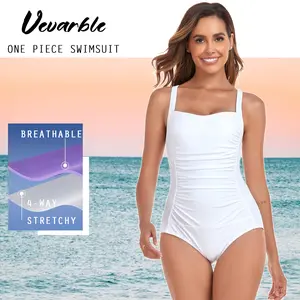 Vevarble One Piece Bathing Suit Square Neck Ruched Swimsuits for Women with Tummy control