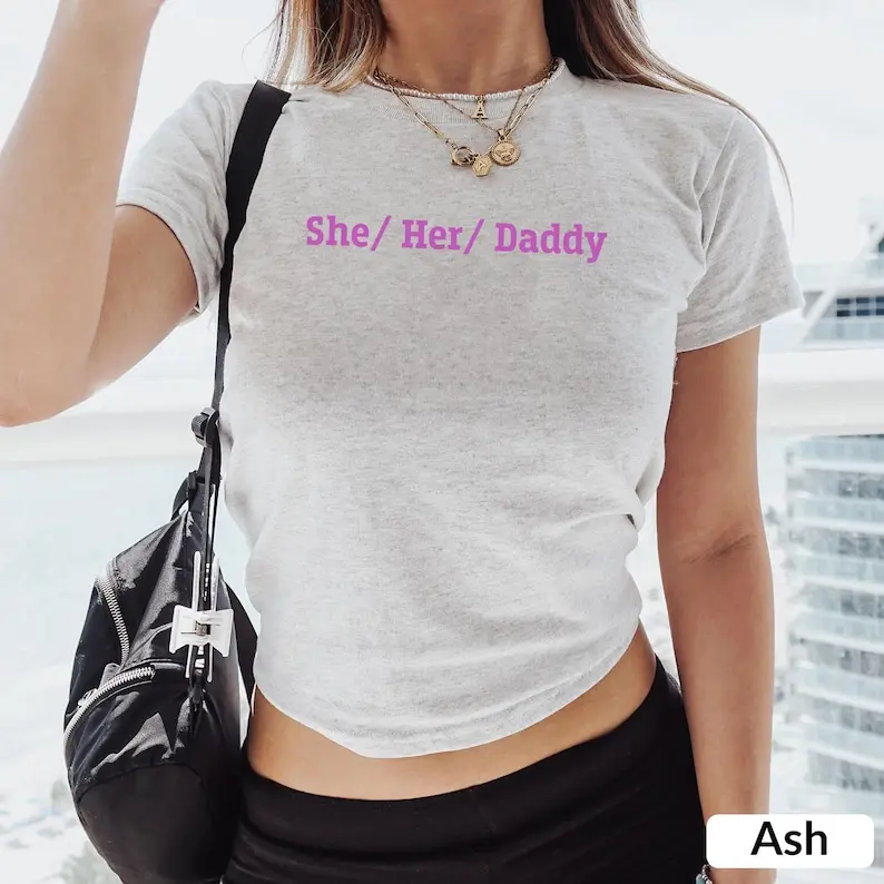 She Her Daddy Baby Tee, Y2K Crop Top, Subtle Pride Clothing