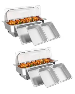 2 Pack Stainless Steel Food Servers and Warmers Electric Buffet Set, 1 Full Size&1 Half Size 9QT Rectangular Chafing Dish with Temperature Control