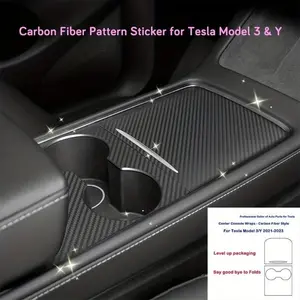 Center Console Wrap Cover Kit for Tesla Model 3 Model Y 2021 Sticker Protector Matte Carbon Fiber Pattern/wood Grain Car Interior Modification Accessories for Easy Driving Yo