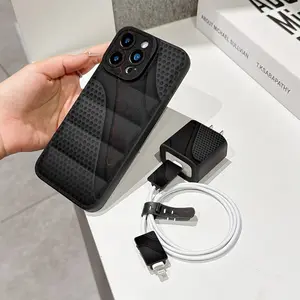 5 Piece Set Elegant Men Business Patchwork Phone Case, Charger Head Cover, Cable Protector, Storage Rope, Anti-Drop Tpu Shell
