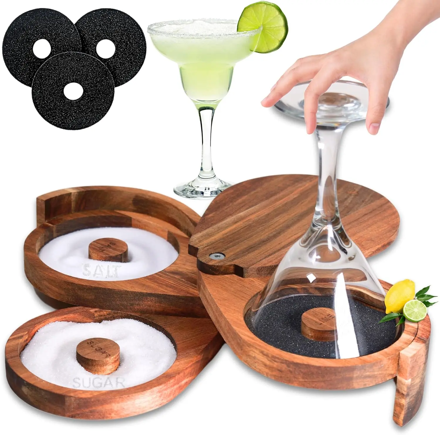 Margarita Salt Rimmer Set for Cocktails | 3 Tier Acacia Wood Glass ...