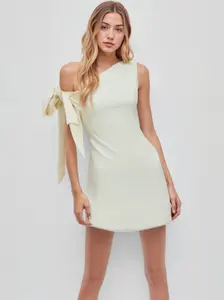 CIDER Asymmetrical Neck Knotted Mini Dress