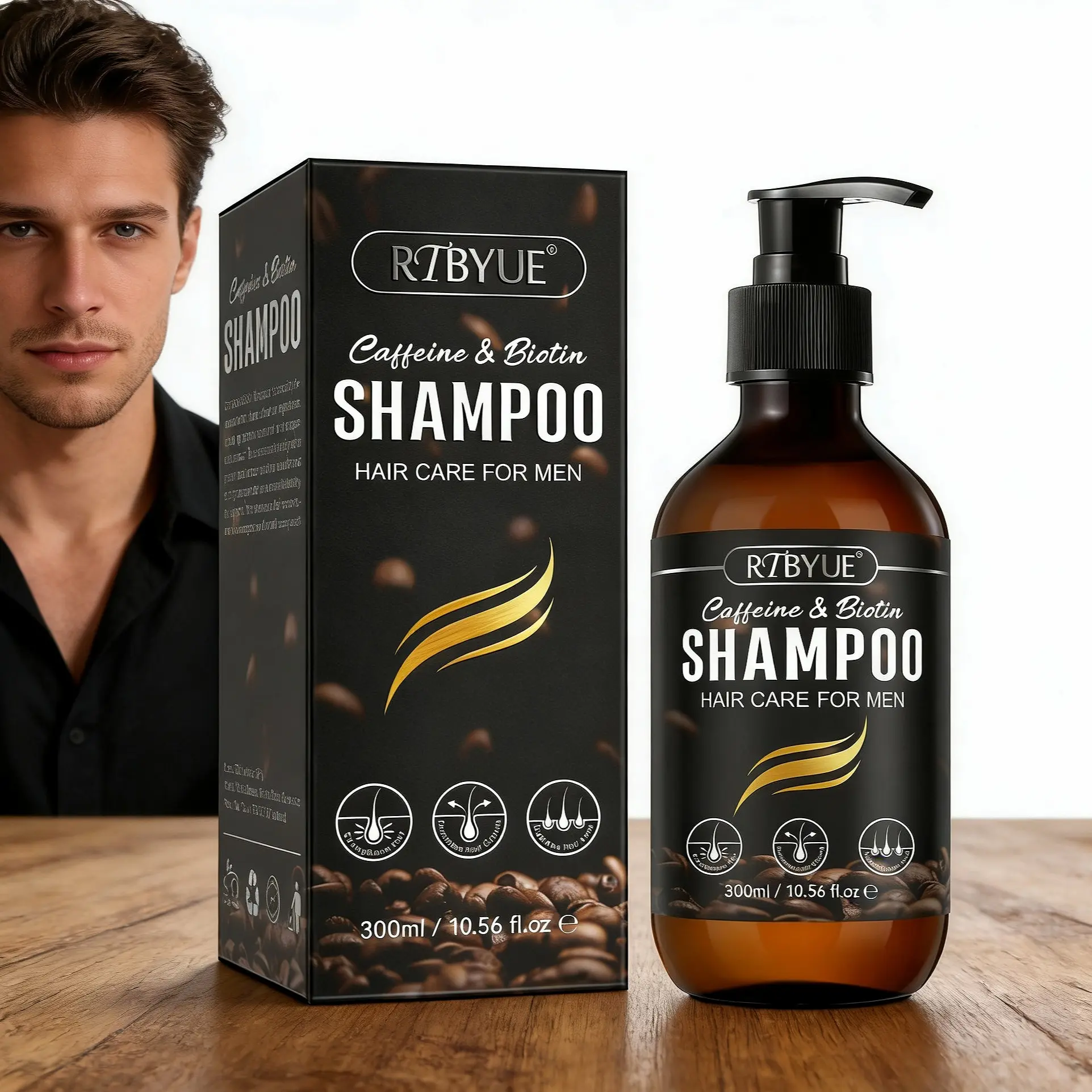 Rtbyue Caffeine Hair Growth Shampoo 300ML, Promotes Natural Hair Growth and Thickness, Vital Scalp, Liquid Form, Single Item