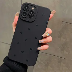 Black Full-Screen Small Hearts Soft Case for iPhone 7/8 Plus & 17 16 15 14 13 12 11 XR XS Max 12 Pro 11 Unisex 13 15 Pro Shockproof Minimalist Fully Covered