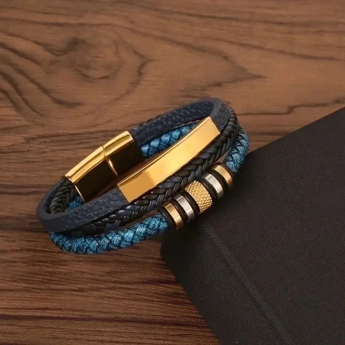 Men’s Stainless Steel Leather Magnetic Bracelet