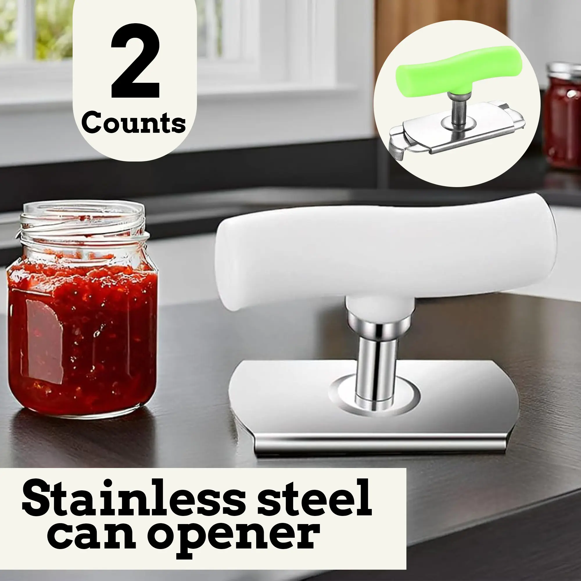 2 Counts Stainless Steel Jar Opener for Easy Opening, Jar Lid Opener for Weak Hand, Suitable for Small and Medium Cans for Home Meal Prep，White & Green