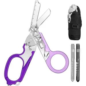 6 In1 Multifunction  Response Shears, Stainless Steel Foldable Trauma Shears with Strap  and Glass Breaker,  with Holster and Penlight
