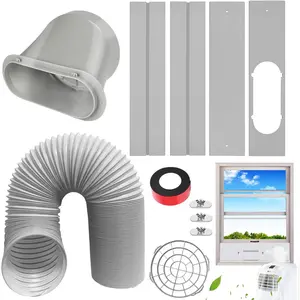 Portable AC Window Vent Kit Adjustable Vertical/Horizontal Sliding Window Plate for AC Unit AC Window Seal With 5.9 Inch Diameter 59 Inch Length Exhaust Hose