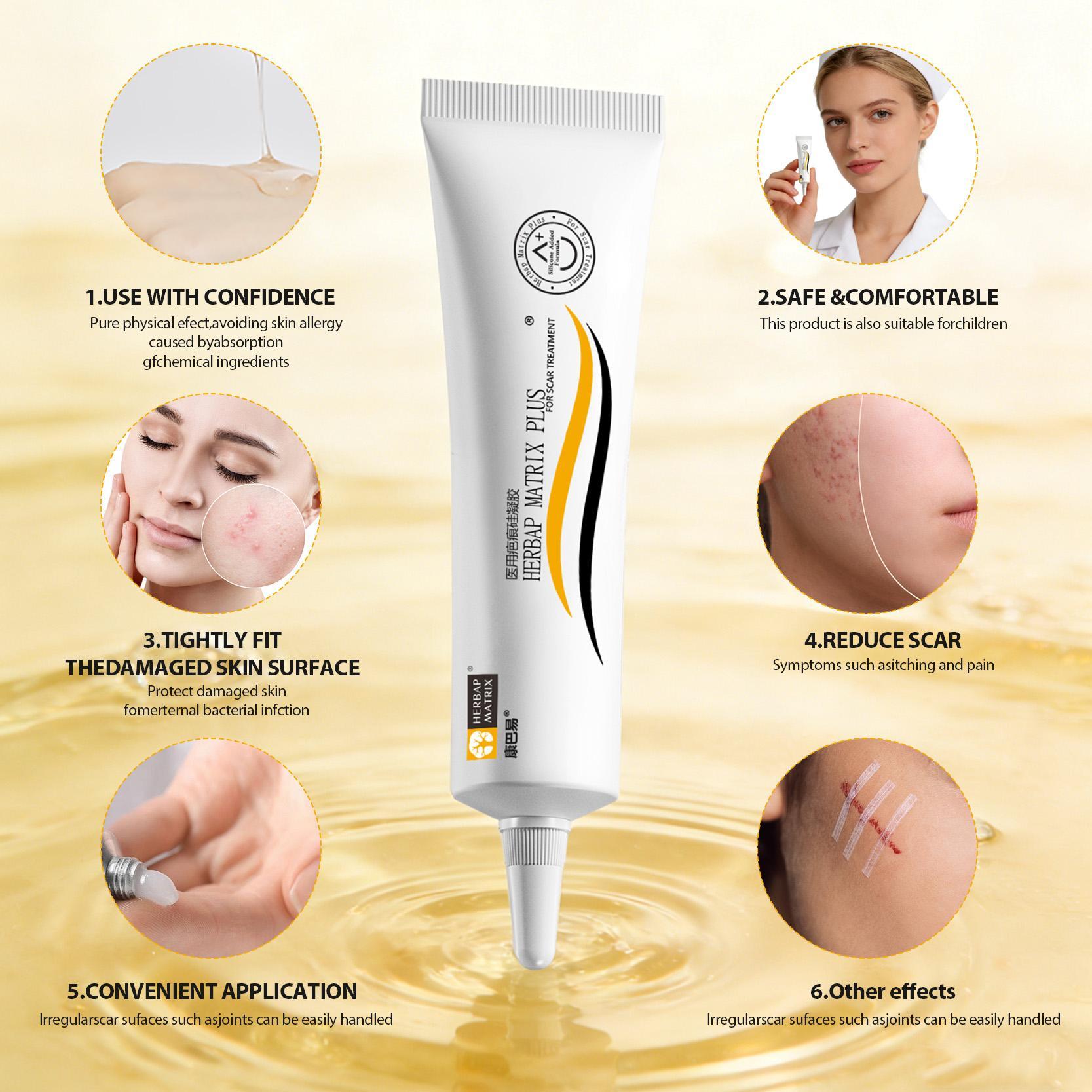 【HERBAP MATRIX Plus】Professional Silicone Scar Treatment for Stretch Marks, C‑Section, Acne Scars & Acne Marks | Helps Prevent Scar Thickening | Face & Body | GMPC ISO 9001 Acne Old Scar Removal Cream for Face & Body | Fades DarkScars Serums, Skin Repair