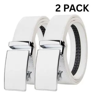 Male 2-Pack Genuine Cow Hide Dress Belts - White, Casual & Formal Belt Set with Gift Box