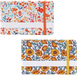 2PCS Mini Sketchbook, Square Fabric Cover 3.7x5.8 Inch Portable, 20 Sheets 300g Textured Watercolor Paper (Yellow+Orange)