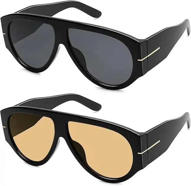 Retro Oversized Aviator Sunglasses for Women Men 70s Style UV400 Protection Luxury Thick Frame Fashion Shades#TikTokShopBackToSchool #SohoChic