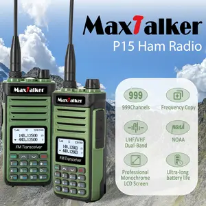 MaxTaker  P15 Ham Radio 2pack, Dual Band UHF/VHF 2 Way Radio with One Key Frequency Copy, 2200mAh Talkieswith Programming Cable,Type-C Charging, 999 Channels, Long Battery Life, GMRS Walkie Talkie for Hiking Camping Hunting Survival