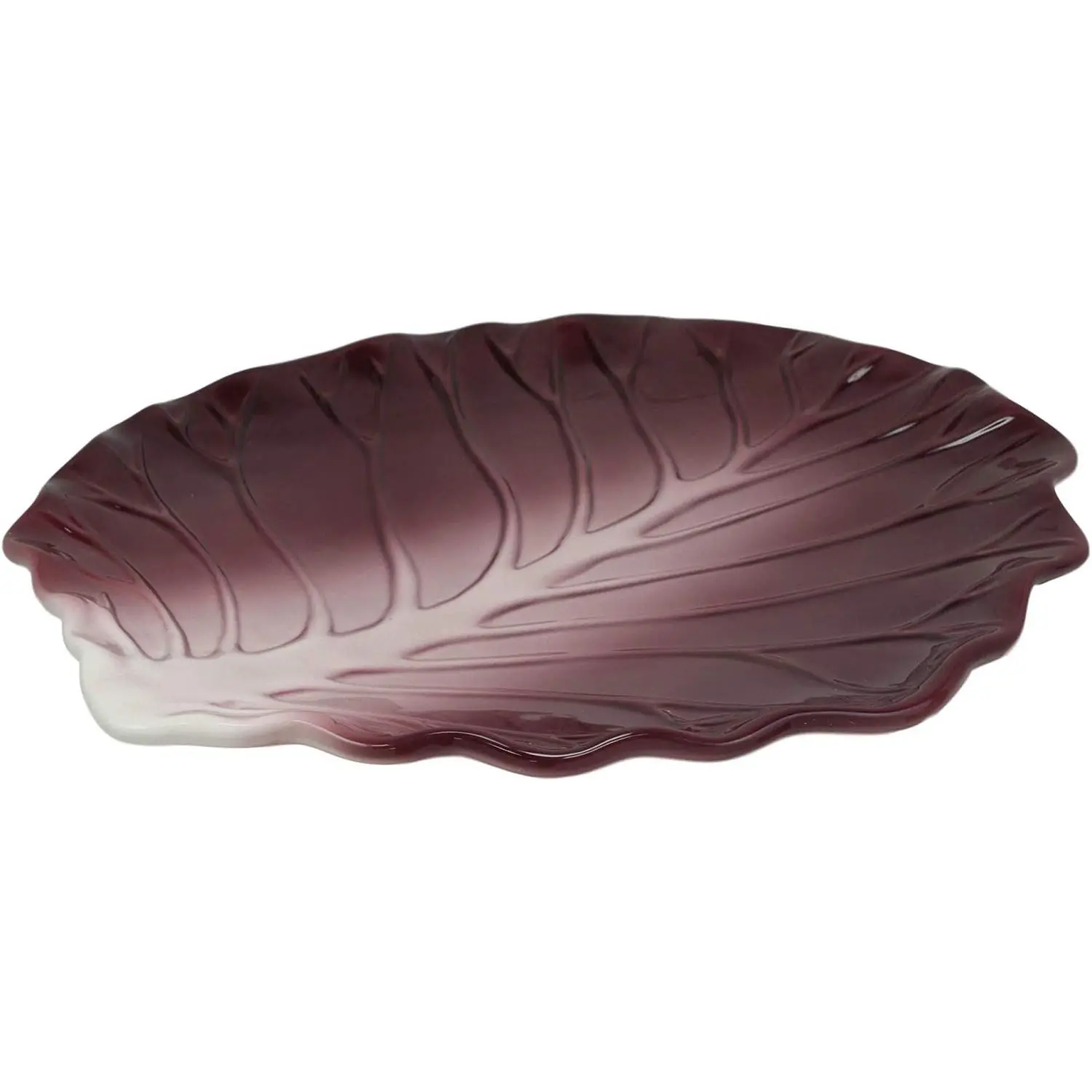 Ebros 12"W Large Size Hand-Painted Lead-Free Ceramic Lettuce-Cabbage Shaped Pottery Porcelain Plates, Exotic Look Serving Dish Platter (1 PC)