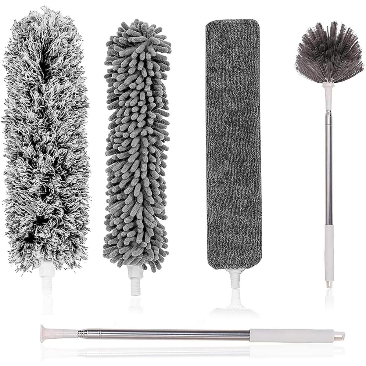5 in 1 Microfiber Duster Kit with Extension Pole 100 Inch, Cobweb Cleaner for High Ceilings Fans Set Cleaning Extendable 5 in 1 Microfiber Duster Kit with Extension Pole 100 Inch, Cobweb Cleaner for High Ceilings Fans Set Cleaning Extendable