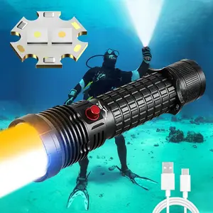 Diving Flashlight, USB Rechargeable Underwater Flashlight, Professional Waterproof Flashlight, Suitable for Diving Enthusiasts and Underwater Workers