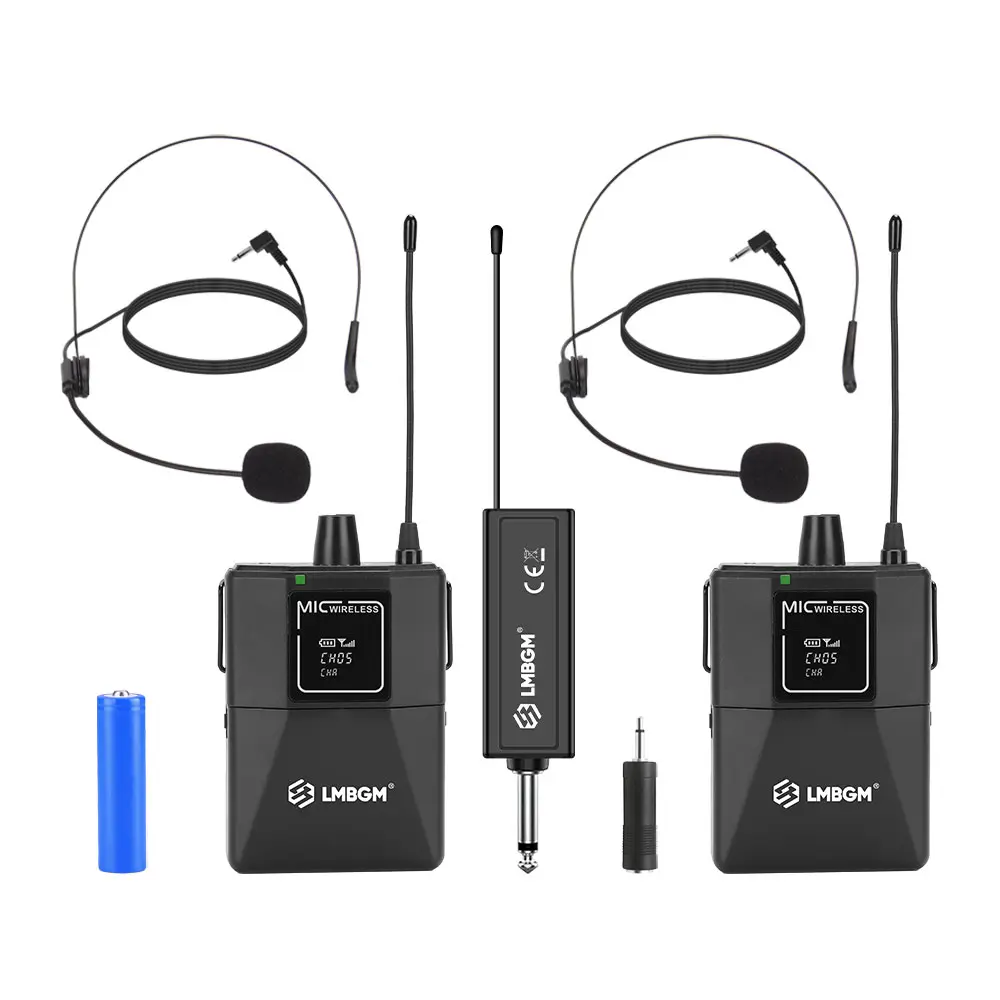 LMBGM Professional Wireless Waistpack Microphone System Wireless Mic Receiver USB Rechargeable Headset Mic Live Streaming Mic for Stage Performance Meetings Conference Use