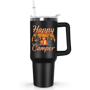 Ceovfoi Camper Tumbler with Handle,40 oz Camping Tumbler with Handle Lid and Straw,Camping Coffee Mug Cup Vacuum Insulated Travel Tumbler with Handle Lid and Straw,Rv Camping Essentials Accessories