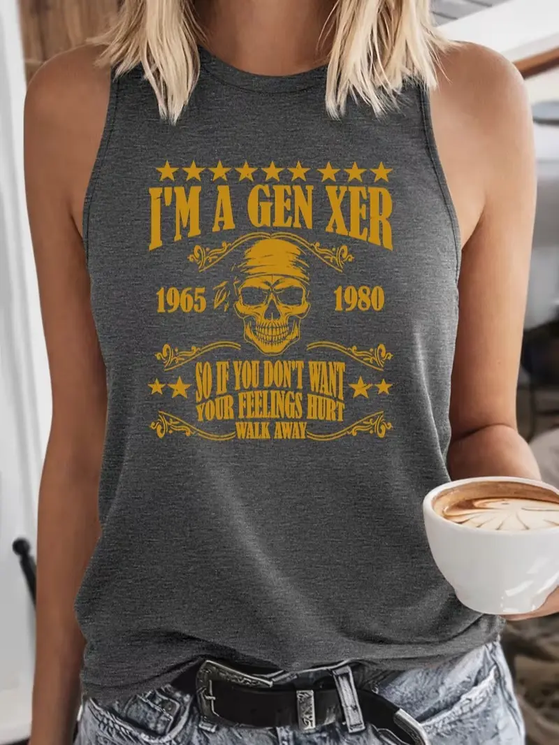 I'm A Gen Xer 1965-1980 Skull Vintage Graphic Racerback Tank Top Retro Casual Tank